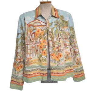 Coldwater Creek Linen Blend Art to Wear Artsy Blazer Jacket MEDIUM Tomato Girl M